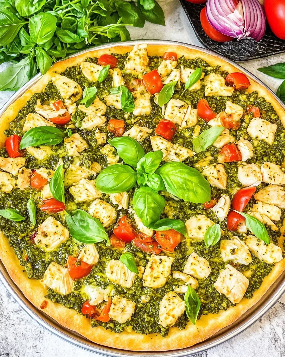 Delicious Chicken Pesto Pizza plate image