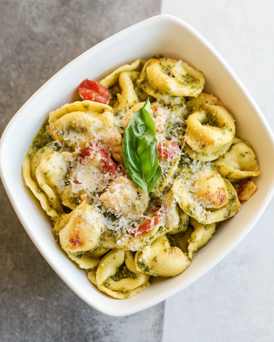 Delicious Chicken Pesto Tortellini Bake shot
