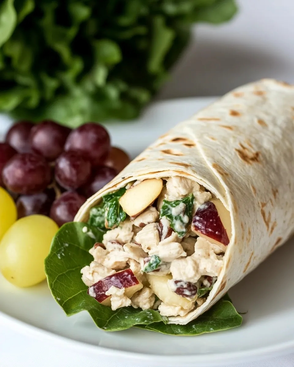 Delicious Chicken Salad Wrap with Apples, Grapes, and Spicy Pecans shot