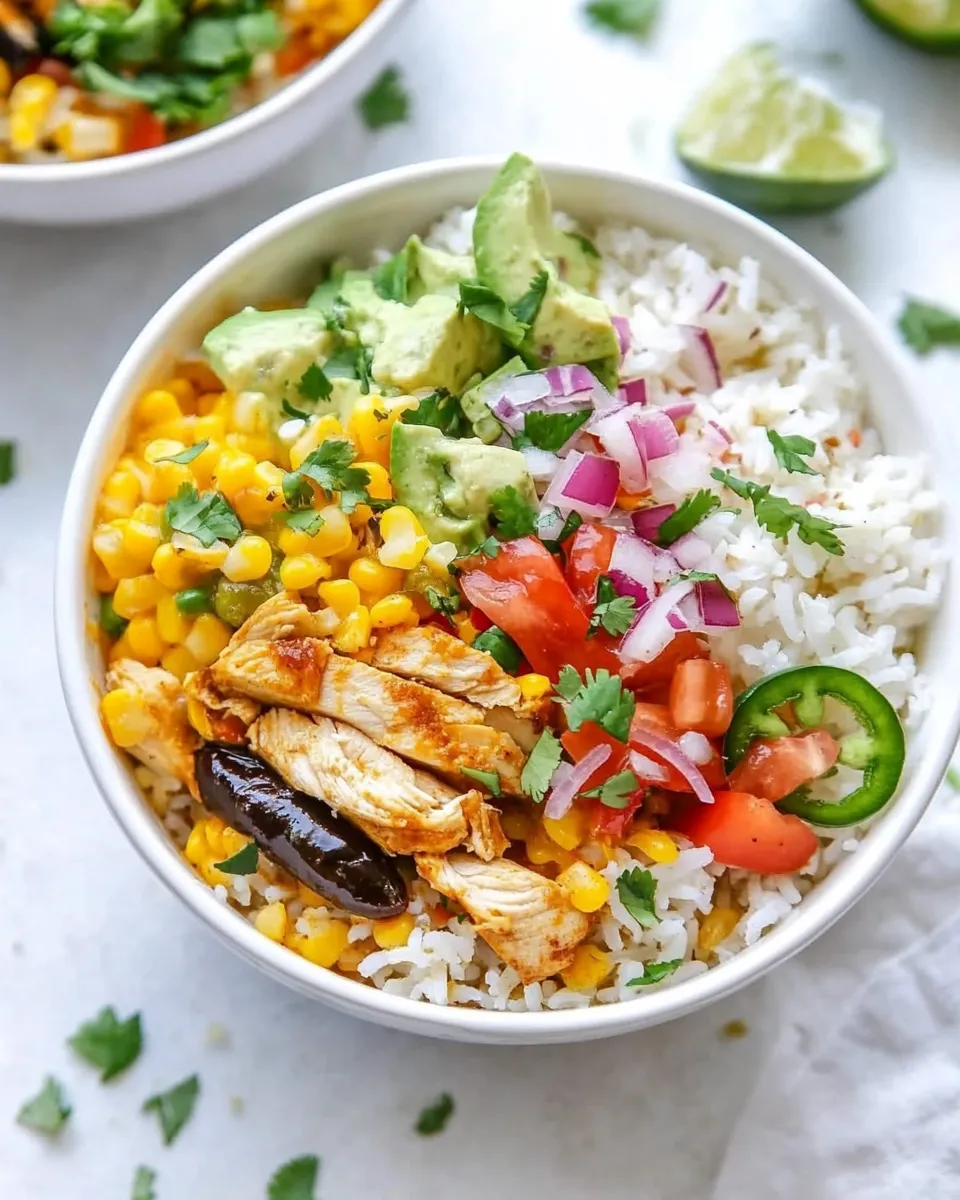 Savory Chicken Taco Poblano Rice Bowls shot