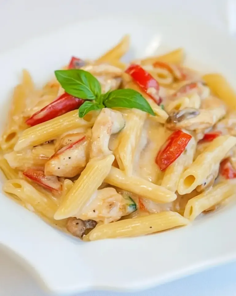 Homemade Chicken and Vegetable Penne Alfredo photo