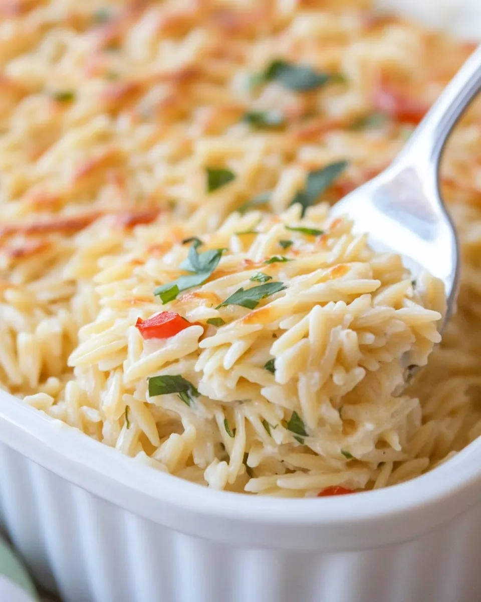Savory Creamy Boursin Baked Orzo shot