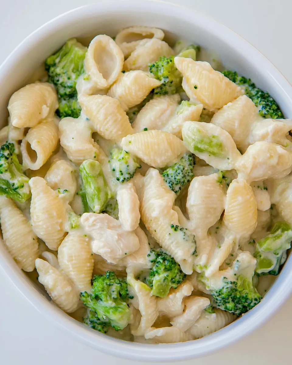 Tasty Creamy Broccoli Chicken Shells and Cheese shot