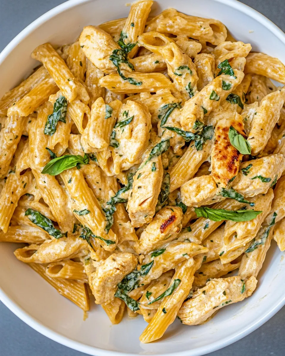 Easy Creamy Garlic Chicken Pasta food shot