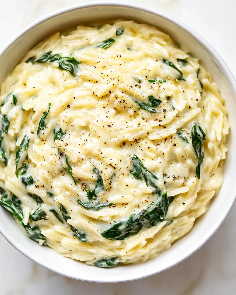 Easy Creamy Garlic Spinach Orzo image