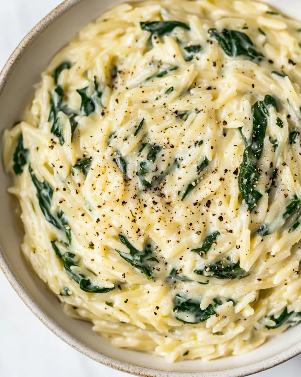 Delicious Creamy Garlic Spinach Orzo recipe photo