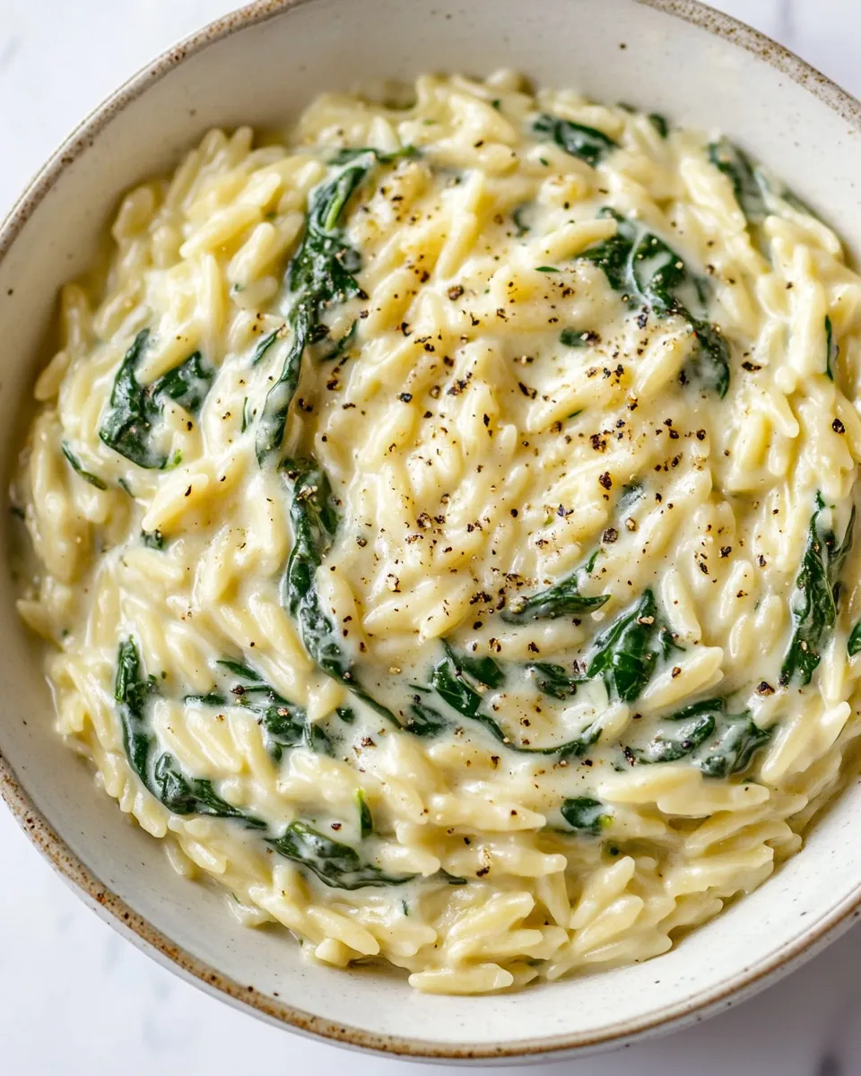 Quick Creamy Garlic Spinach Orzo shot