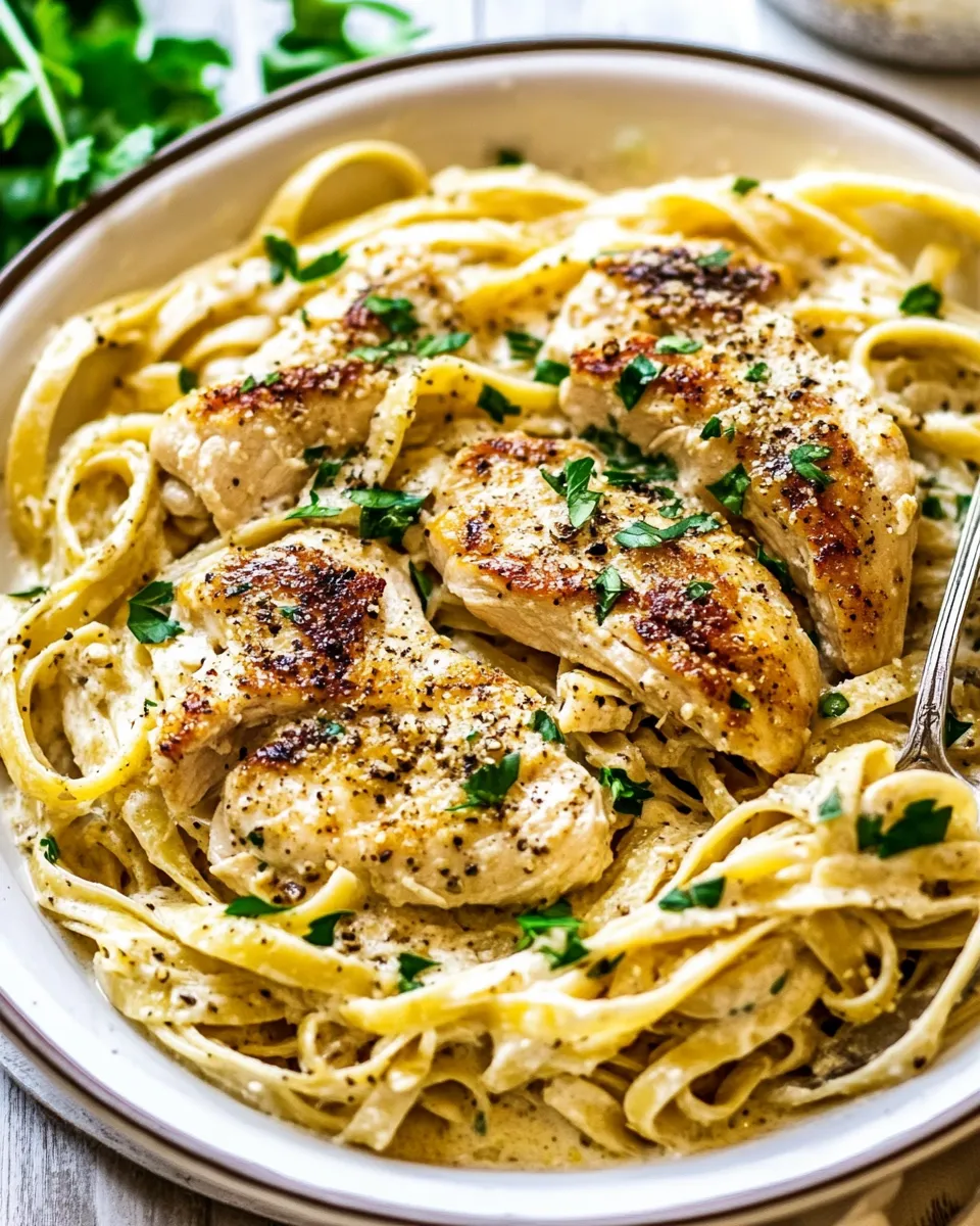 Classic Creamy Lemon Chicken Piccata Fettuccine dish photo