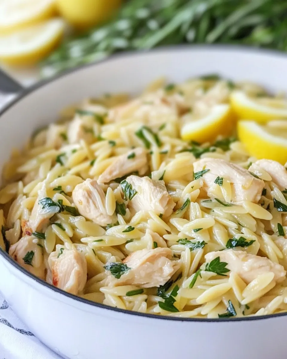 Quick Creamy Lemon Orzo with Chicken shot