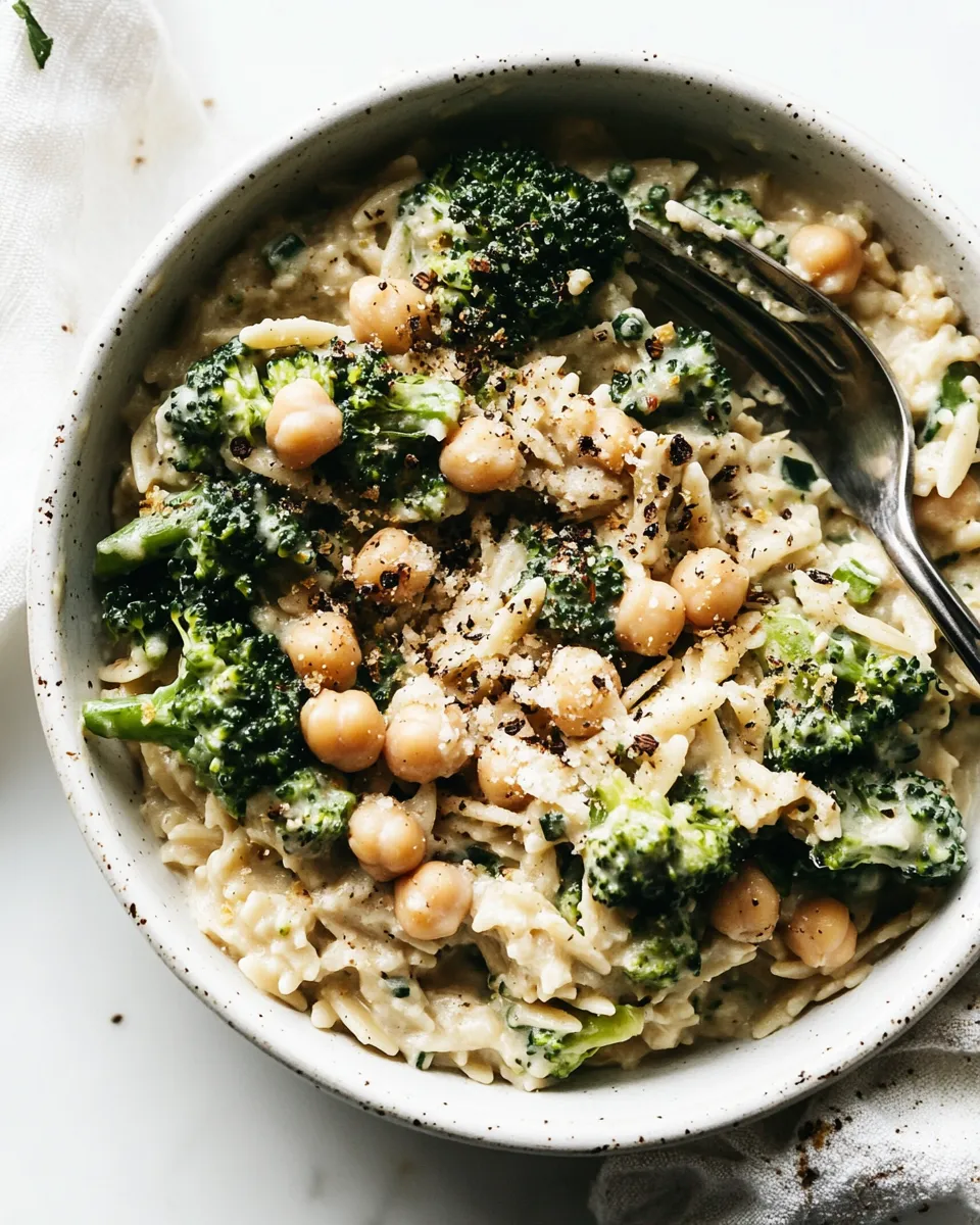 Healthy Creamy Lemon Orzo with Chickpeas & Broccoli recipe image