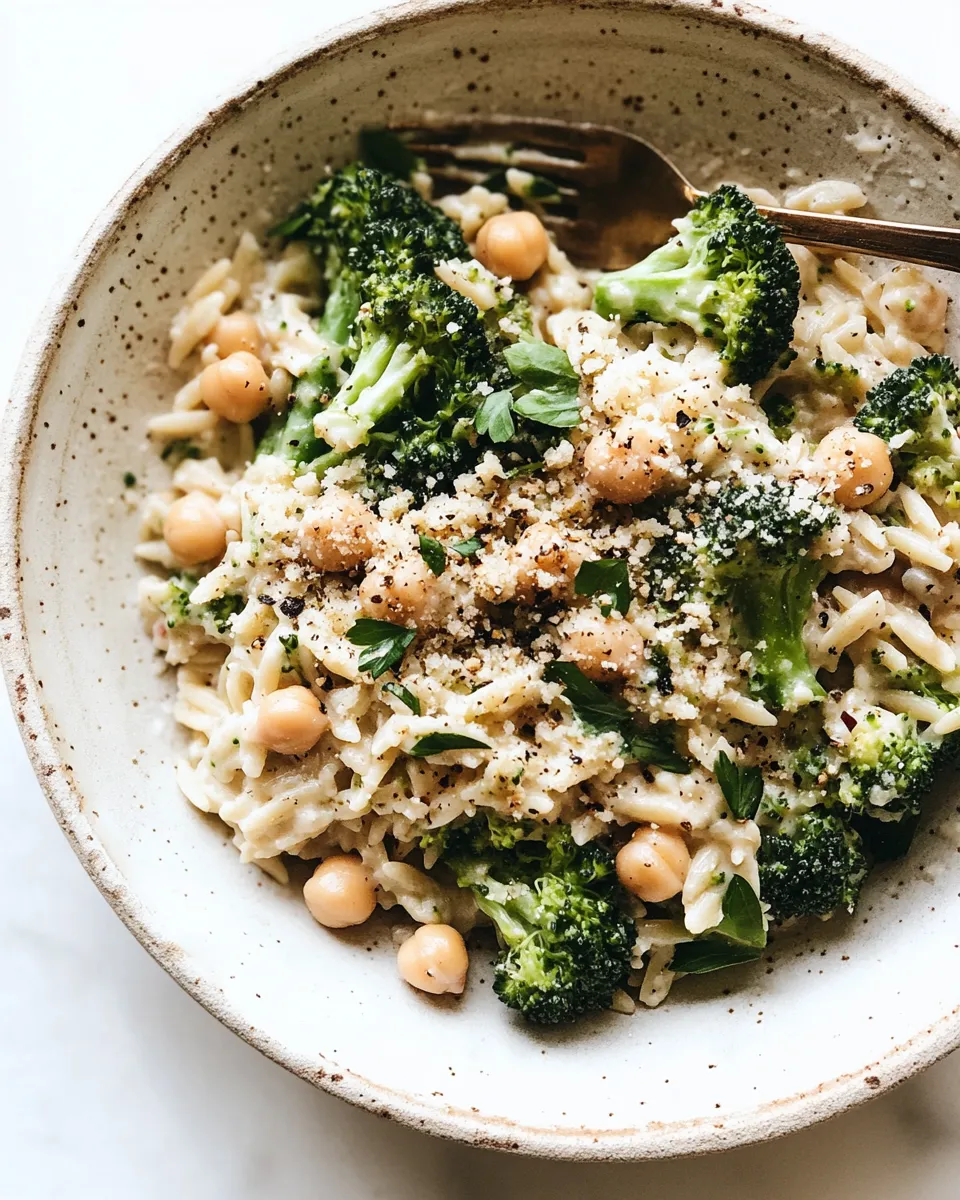 Tasty Creamy Lemon Orzo with Chickpeas & Broccoli plate image