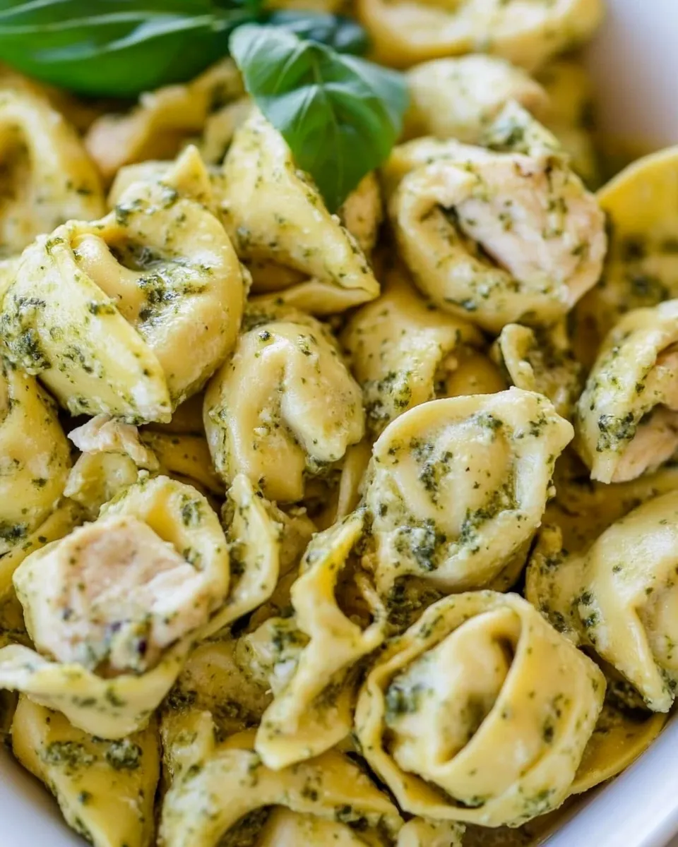 Quick Creamy Pesto Chicken Tortellini shot