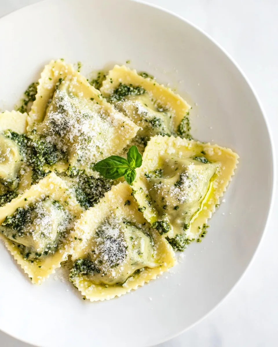 Delicious Creamy Pesto Ravioli shot