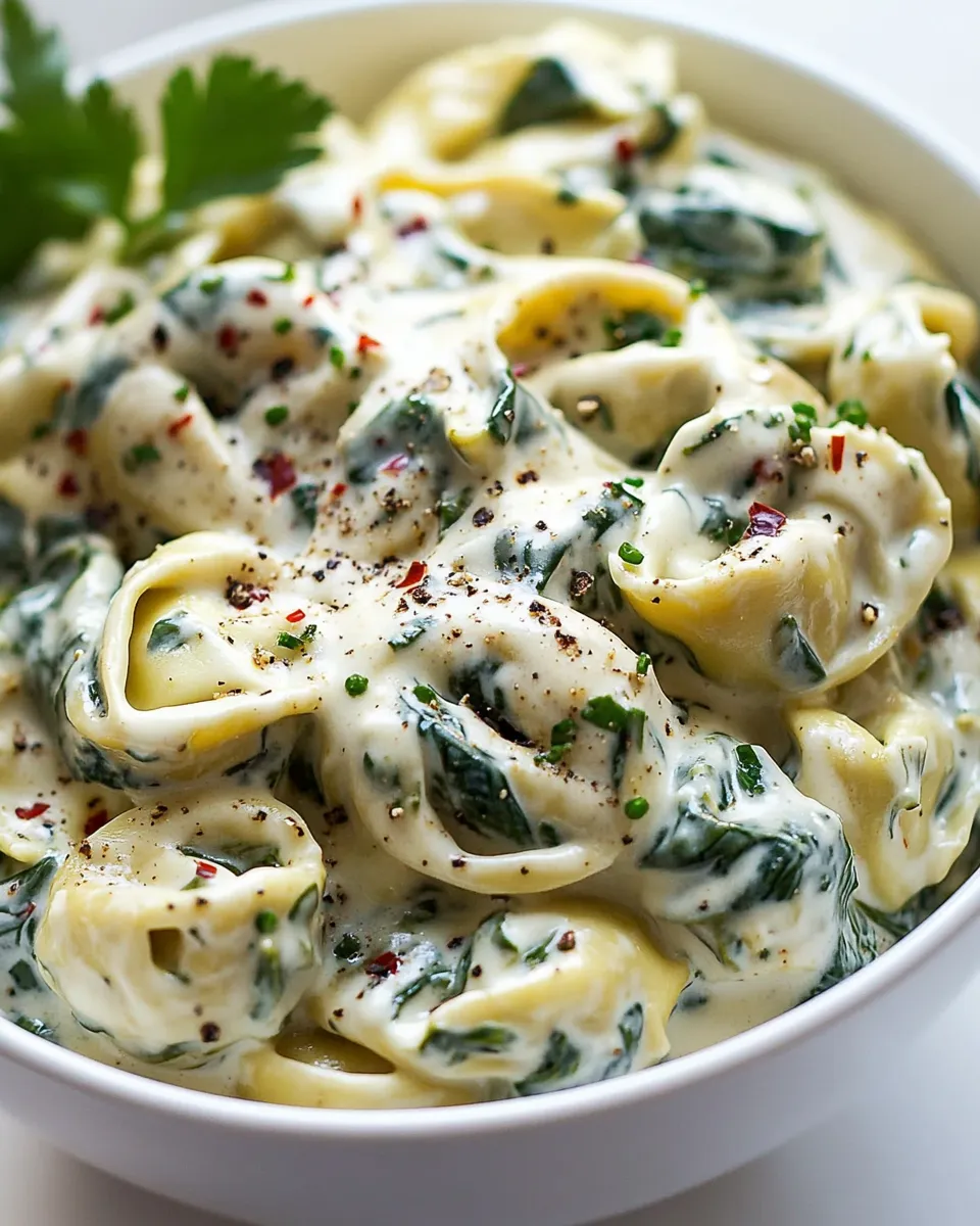 Delicious Creamy Spinach Artichoke Tortellini shot