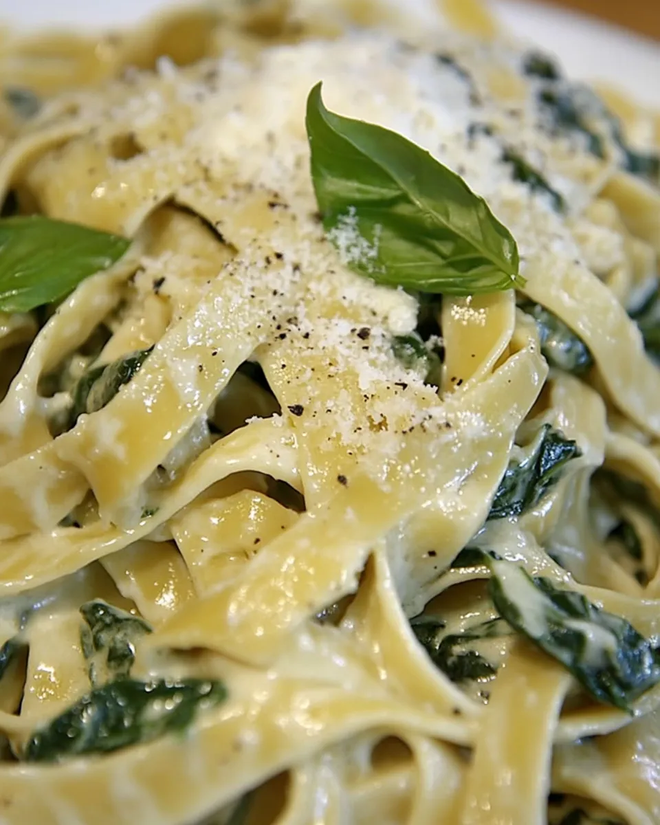 Delicious Creamy Spinach Fettuccine shot