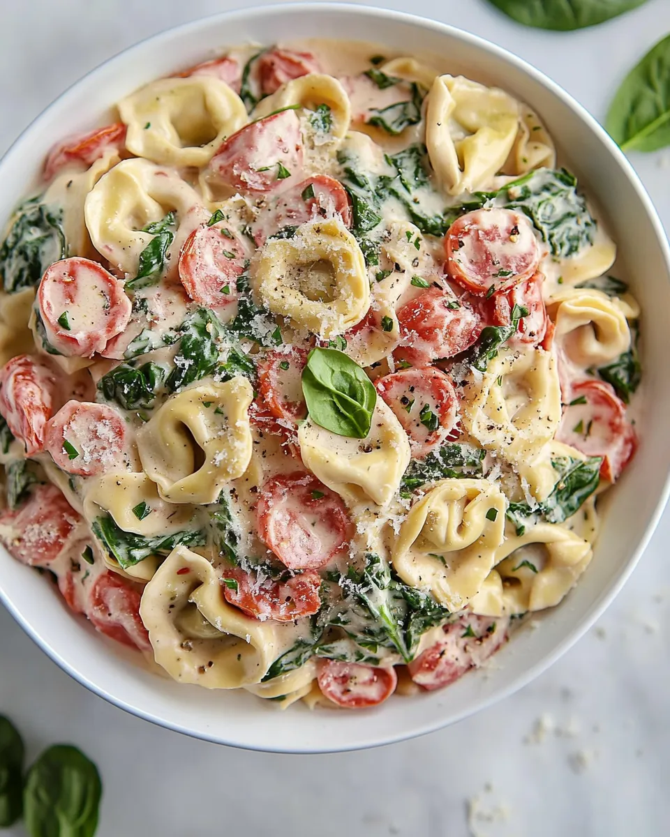 Easy Creamy Spinach Tomato Tortellini recipe photo