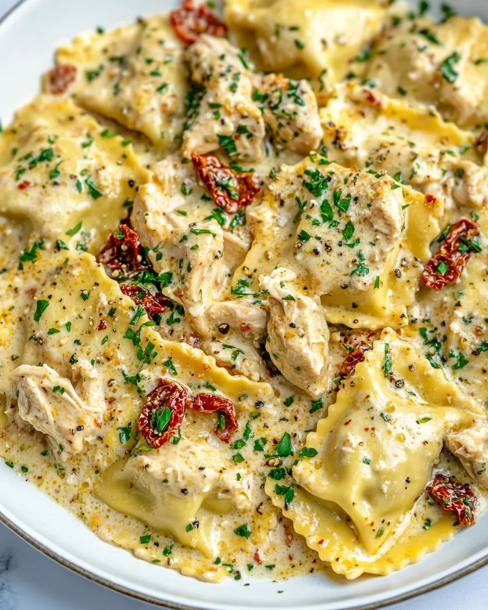 Delicious Creamy Sun-Dried Tomato Chicken Ravioli shot
