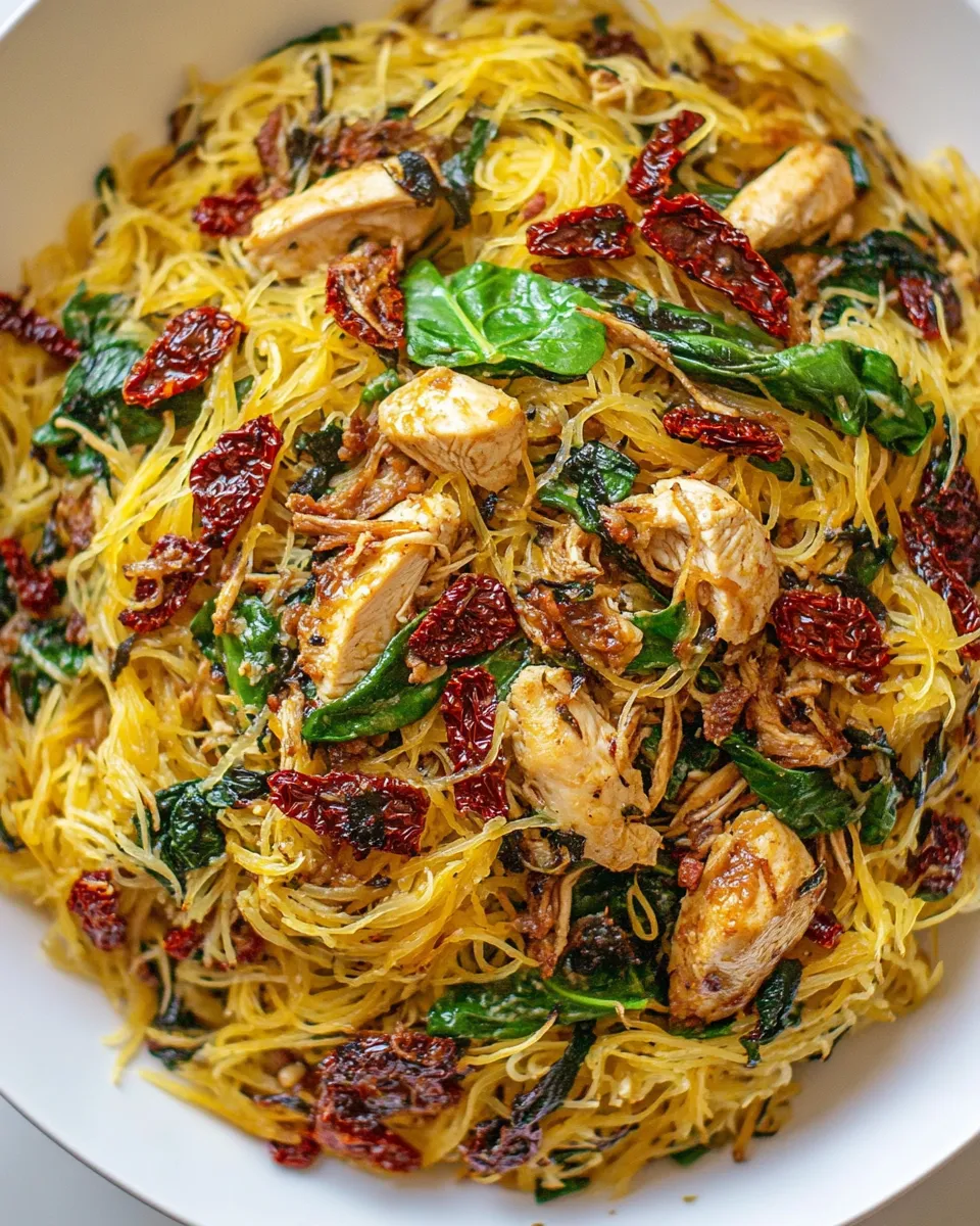 Homemade Creamy Sun-Dried Tomato Spaghetti Squash with Chicken and Spinach photo