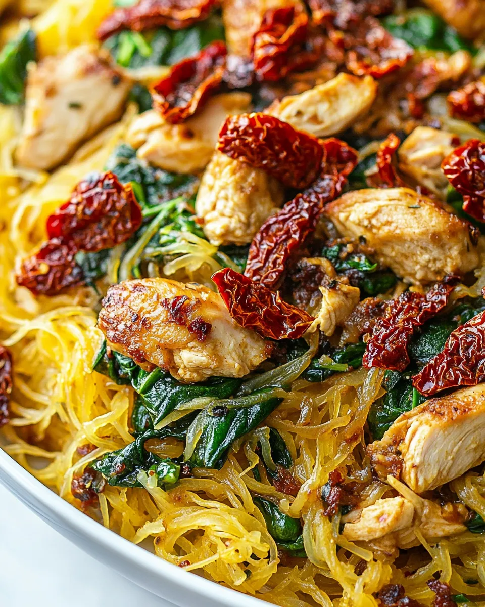 Classic Creamy Sun-Dried Tomato Spaghetti Squash with Chicken and Spinach image