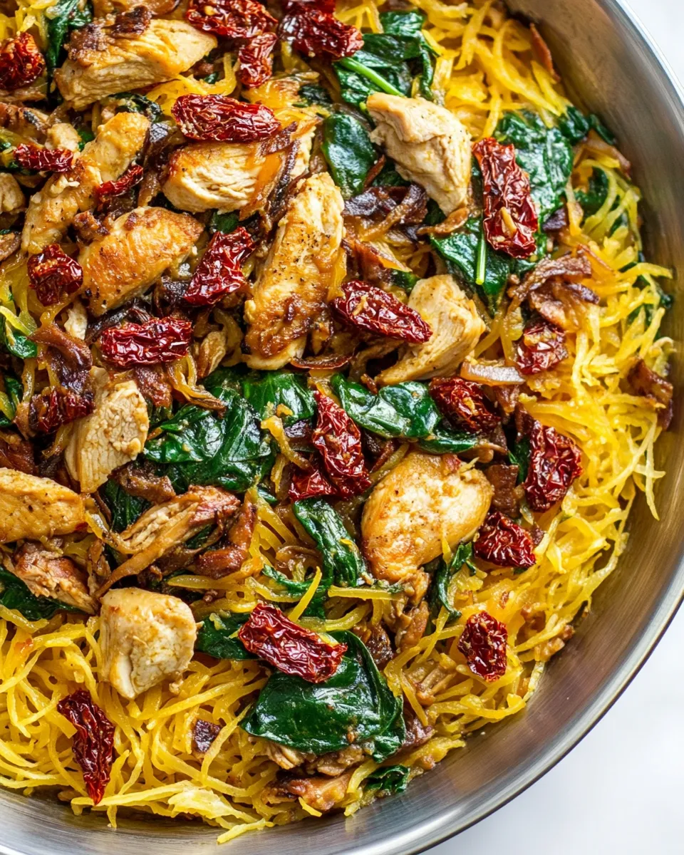 Easy Creamy Sun-Dried Tomato Spaghetti Squash with Chicken and Spinach shot