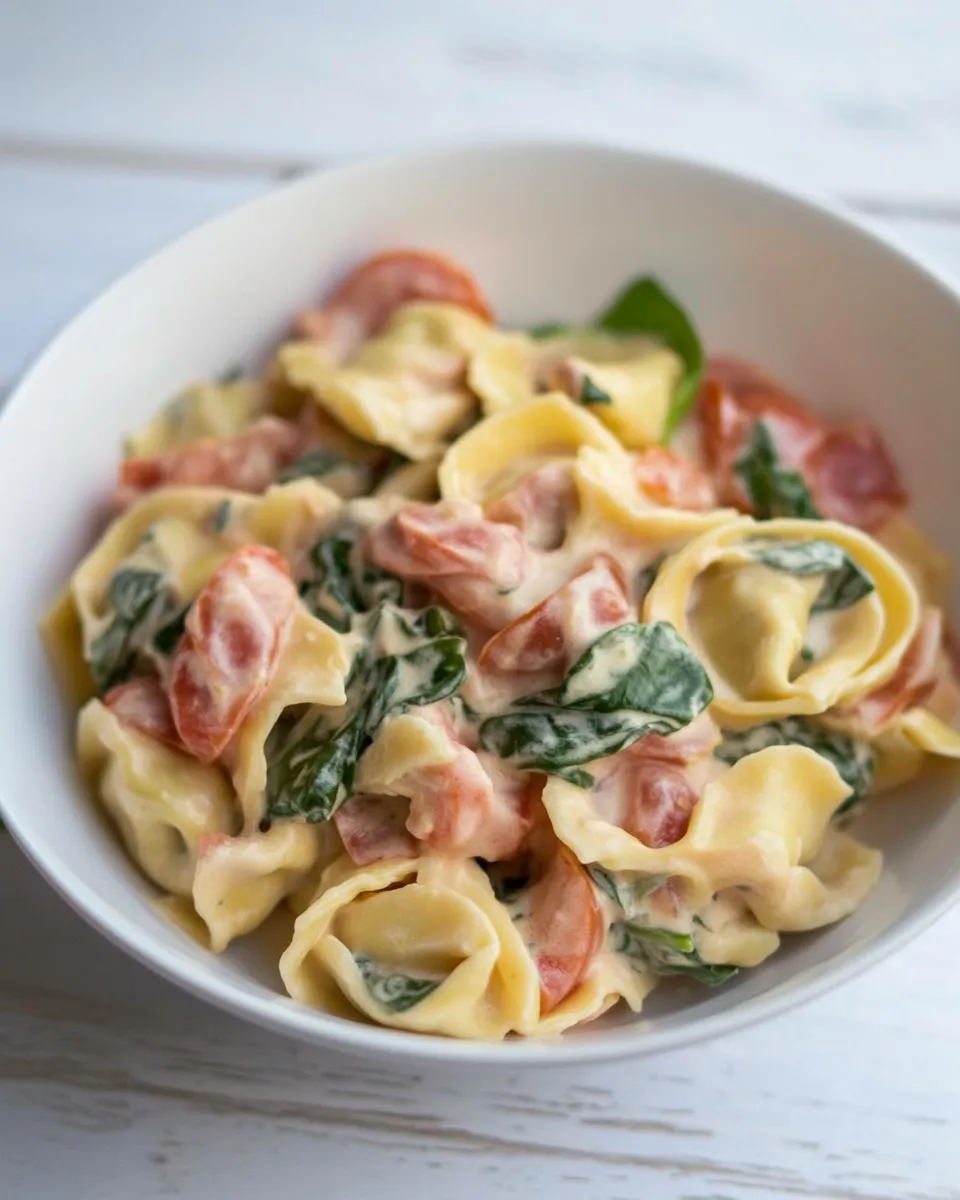 Delicious Creamy Tomato and Spinach Tortellini shot