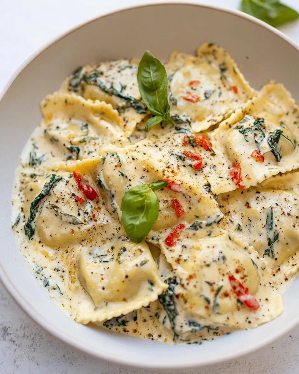Delicious Creamy Tuscan Ravioli shot