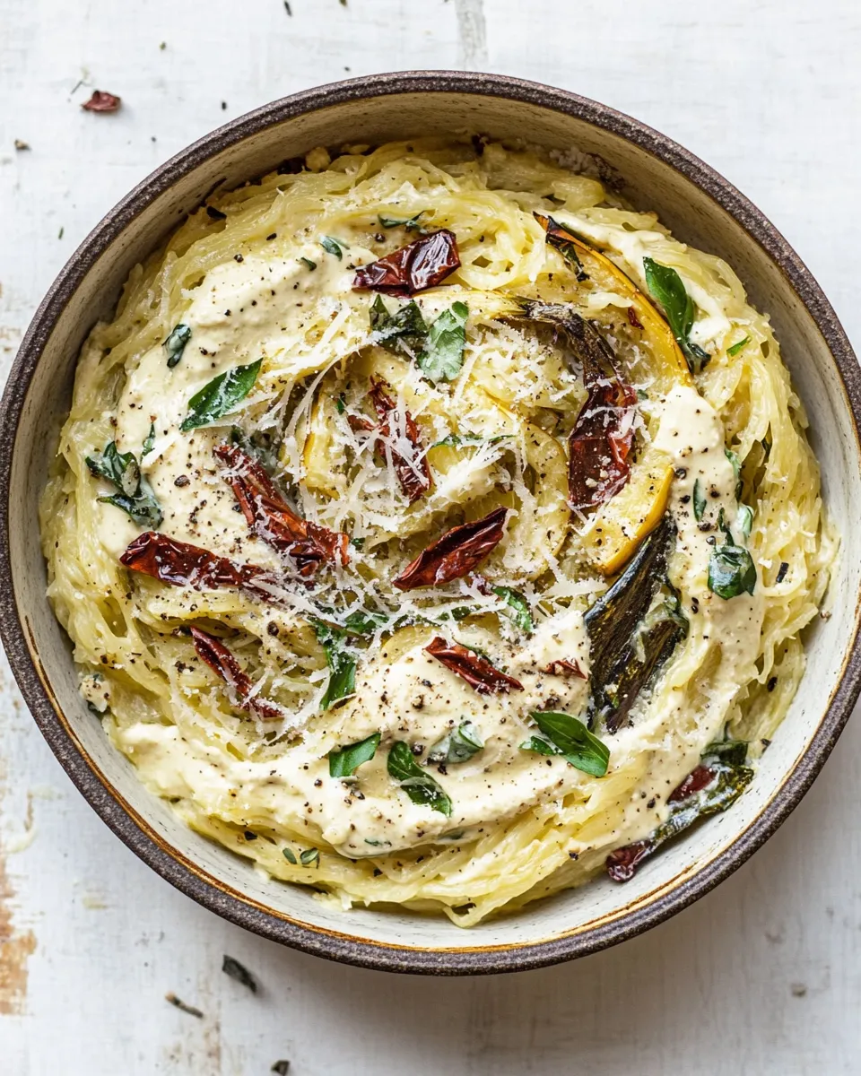Easy Creamy Tuscan Spaghetti Squash (Paleo, Vegan) food shot