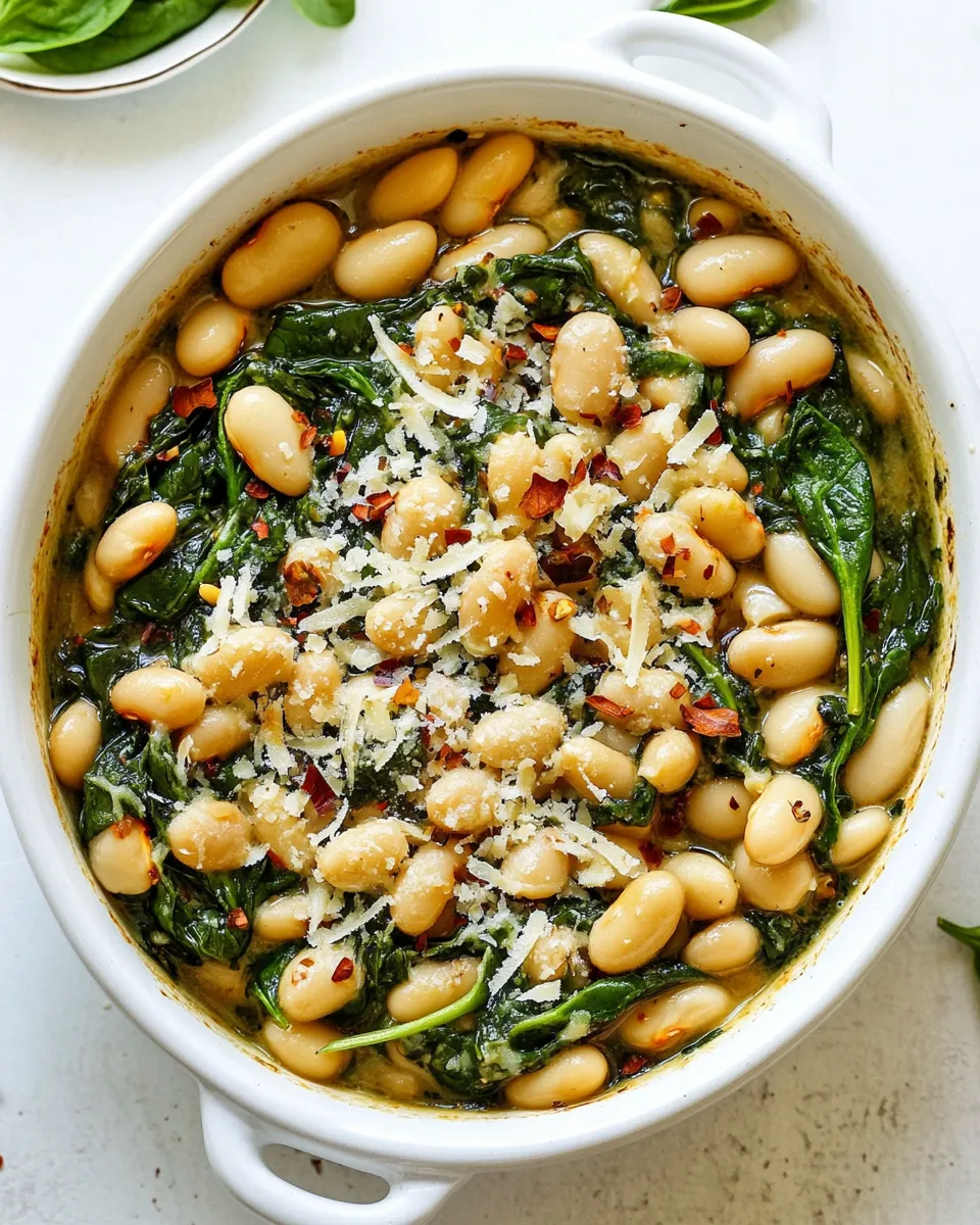 Easy Creamy White Beans with Spinach food shot