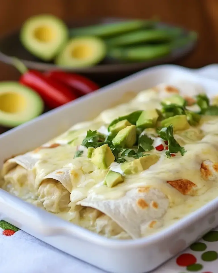 Homemade Creamy White Chicken and Avocado Enchiladas photo