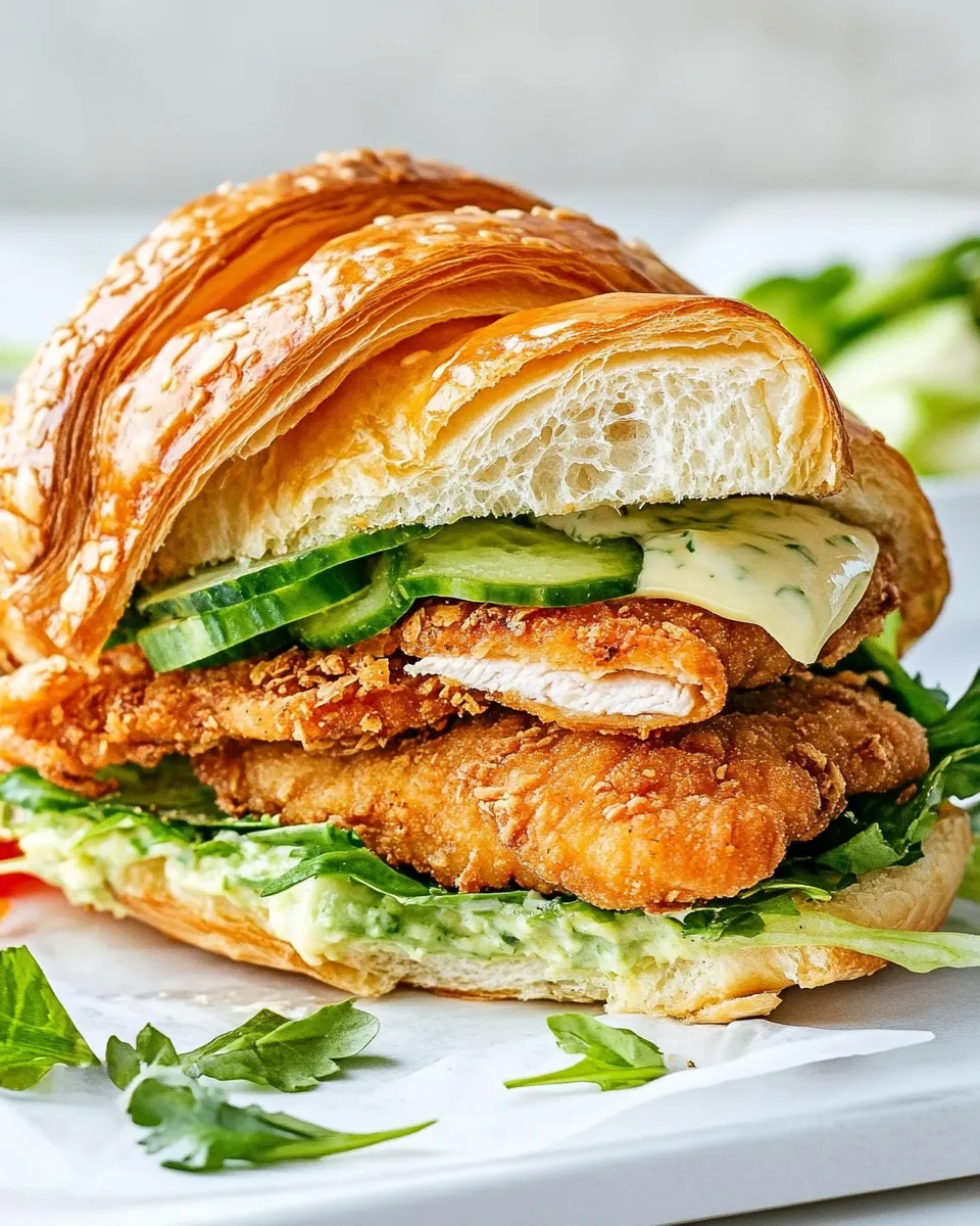 Homemade Crispy Chicken Croissant Sandwich photo