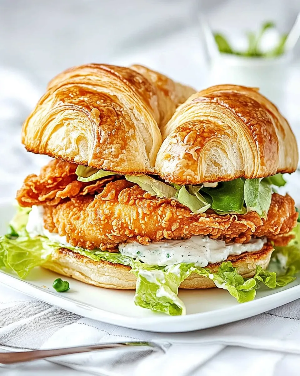 Delicious Crispy Chicken Croissant Sandwich shot