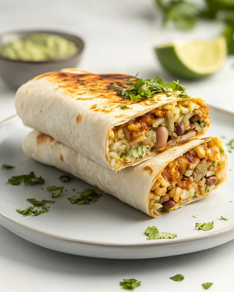Easy Crispy Chicken, Rice, & Bean Burritos food shot