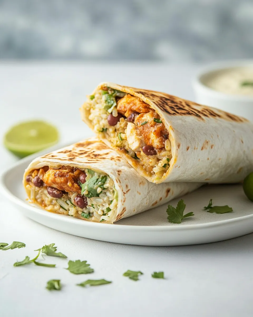 Delicious Crispy Chicken, Rice, & Bean Burritos plate image