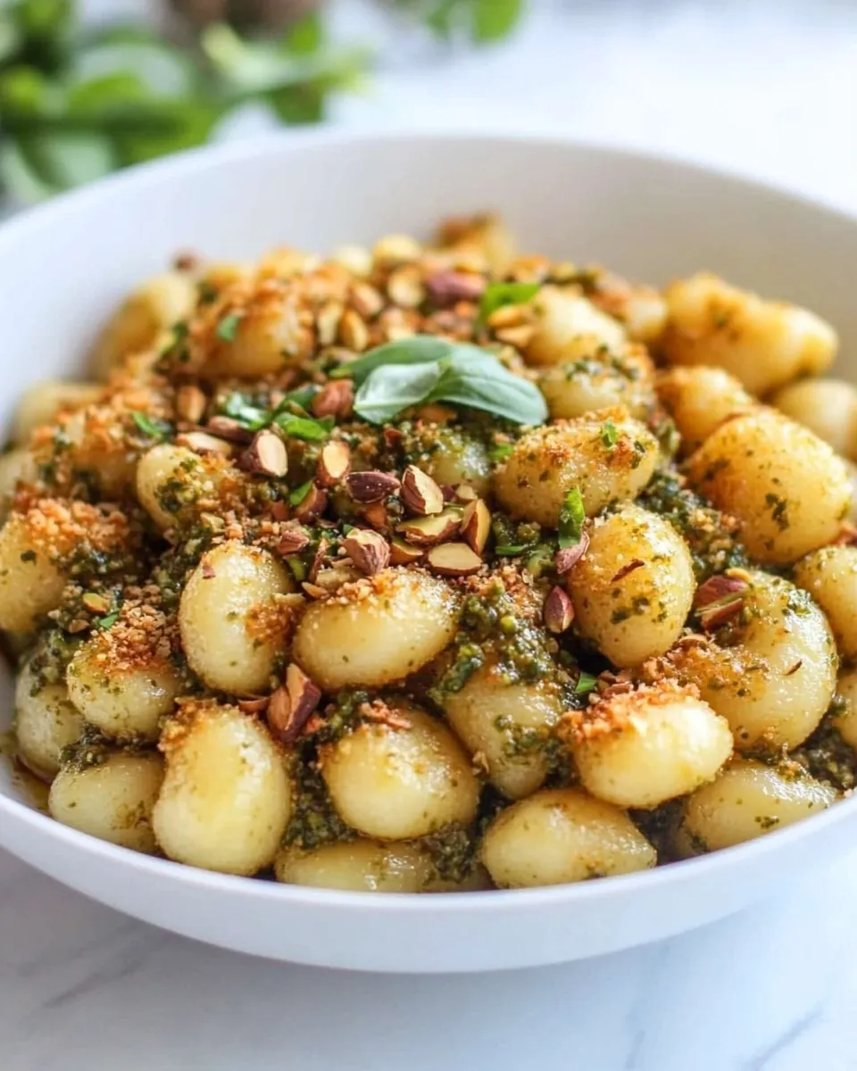 Simple Crispy Gnocchi with Pistachio Pesto. recipe image