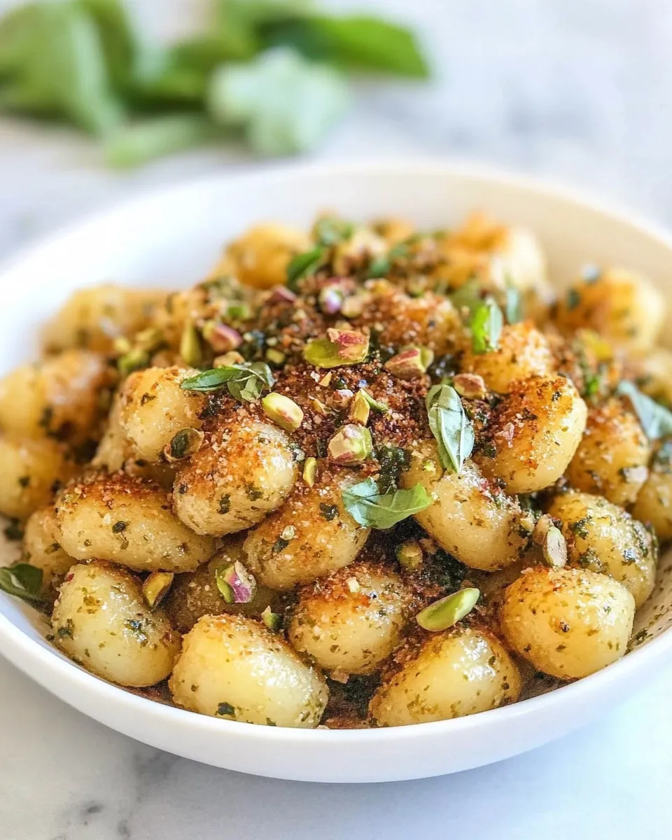 Delicious Crispy Gnocchi with Pistachio Pesto. photo