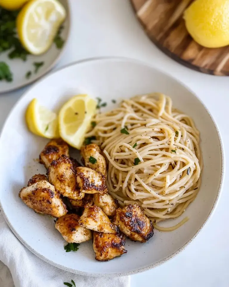Savory Crispy Lemon Chicken Bites & Spaghetti. recipe image