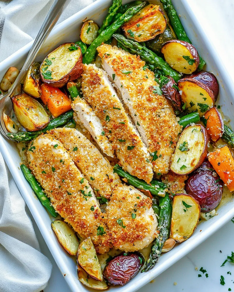 Delicious Crispy Parmesan Baked Chicken Milanese & Veggies image
