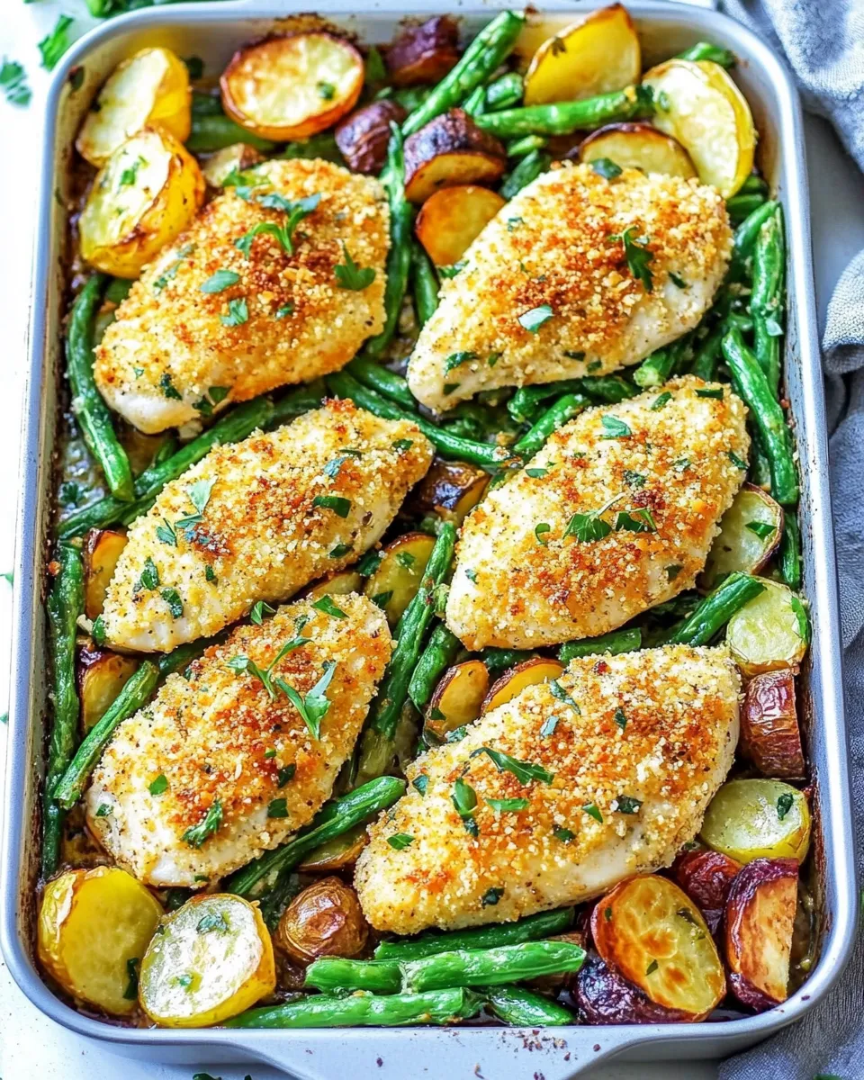 Healthy Crispy Parmesan Baked Chicken Milanese & Veggies shot