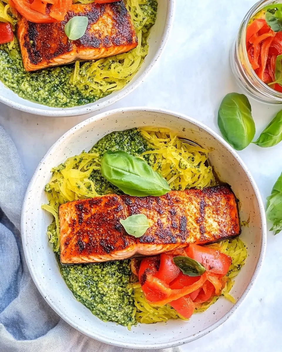Delicious Crispy Salmon Bowls with Pesto Spaghetti Squash recipe image