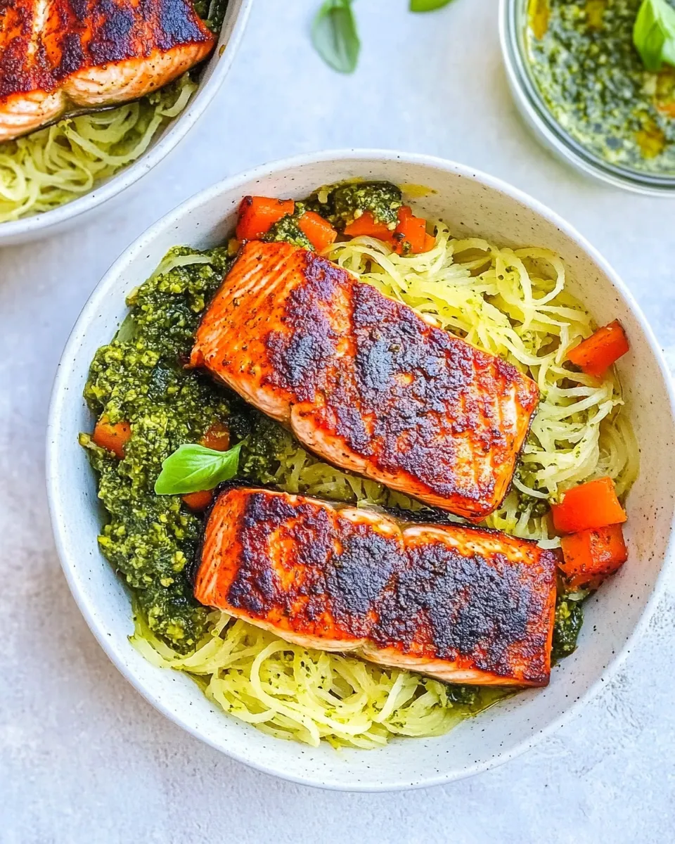 Healthy Crispy Salmon Bowls with Pesto Spaghetti Squash dish photo