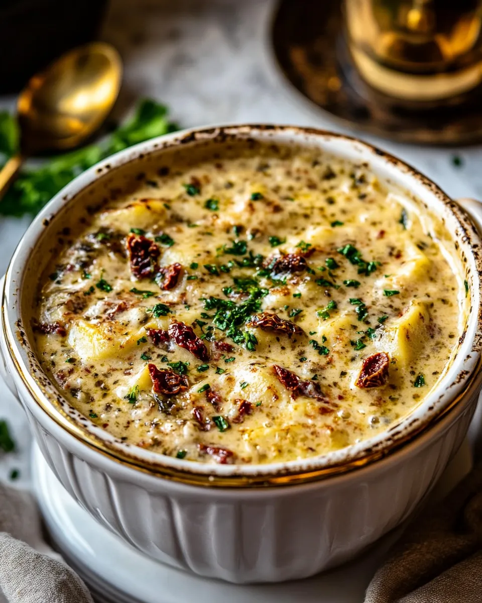 Classic Crockpot Creamy Sun-Dried Tomato Lasagna Soup. food shot