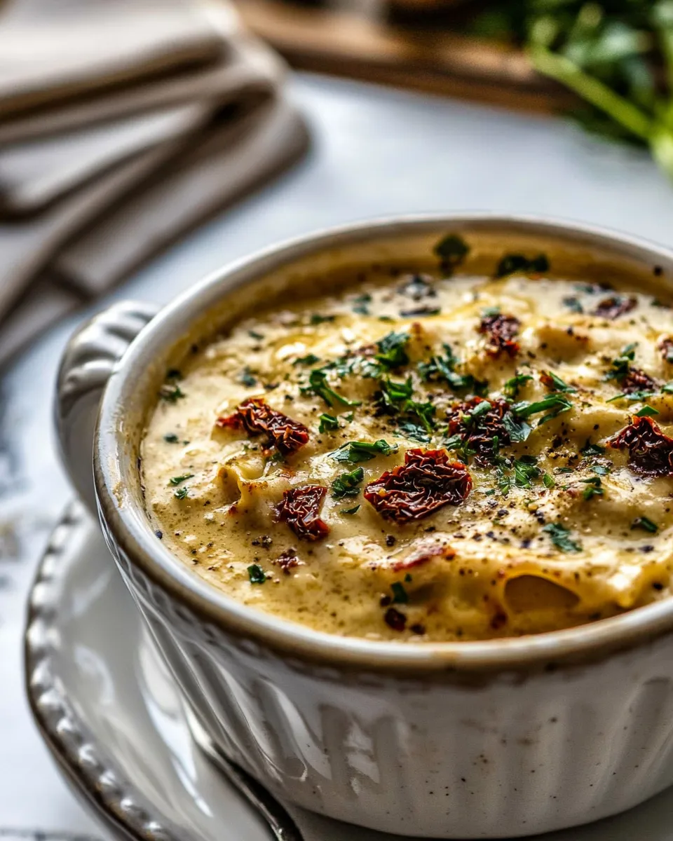 Sweet Crockpot Creamy Sun-Dried Tomato Lasagna Soup. dish image