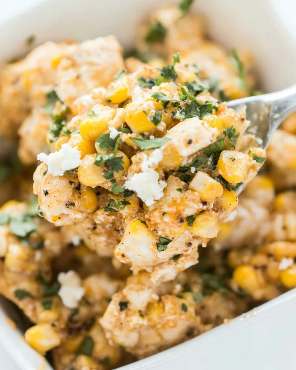 Savory Crockpot Mexican Street Corn Chicken shot