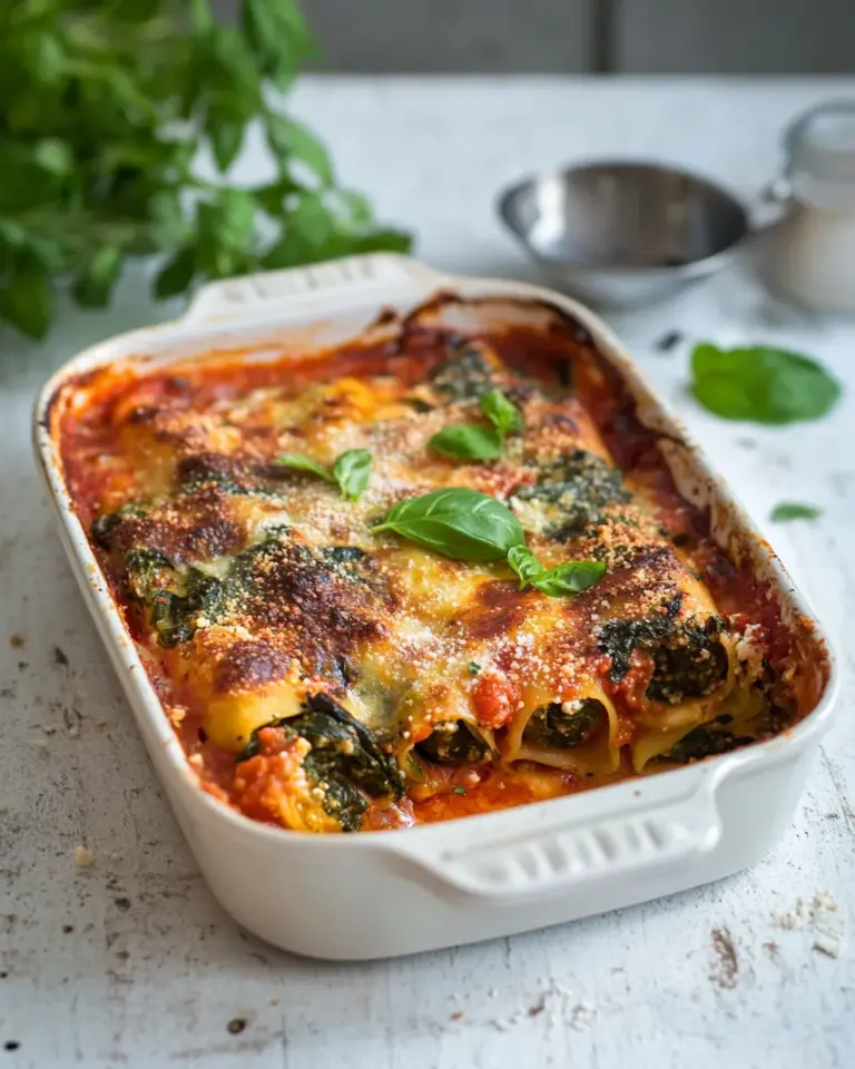 Homemade Delicious spinach & ricotta cannelloni bake photo