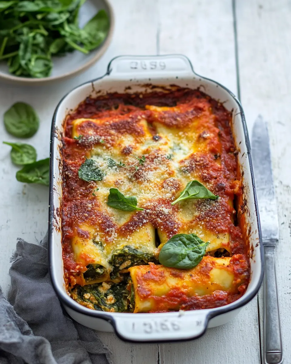 Tasty Delicious spinach & ricotta cannelloni bake shot
