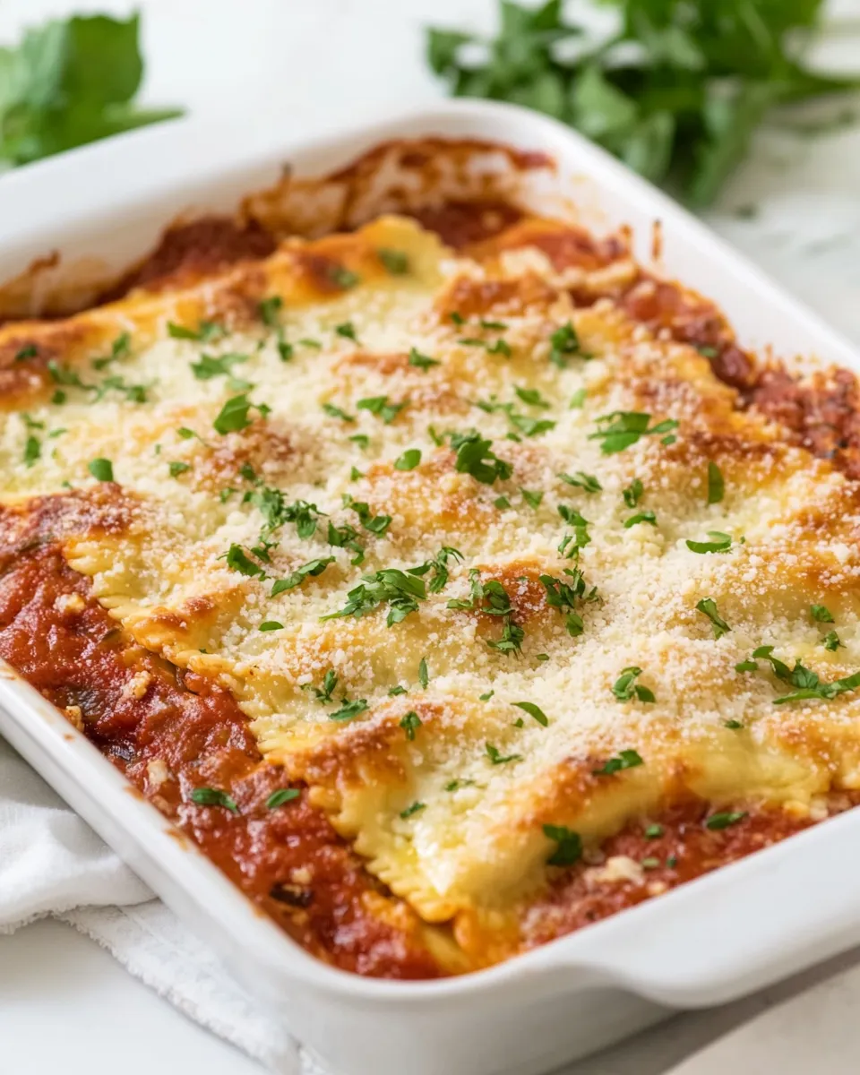 Delicious Easy Baked Ravioli food shot