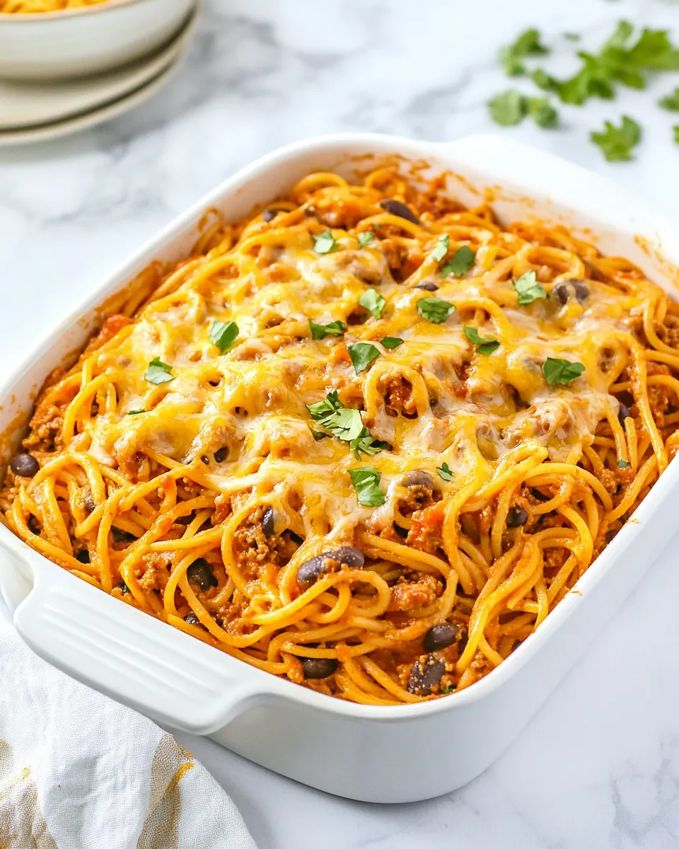 Quick Easy Cheesy Taco Spaghetti Casserole image