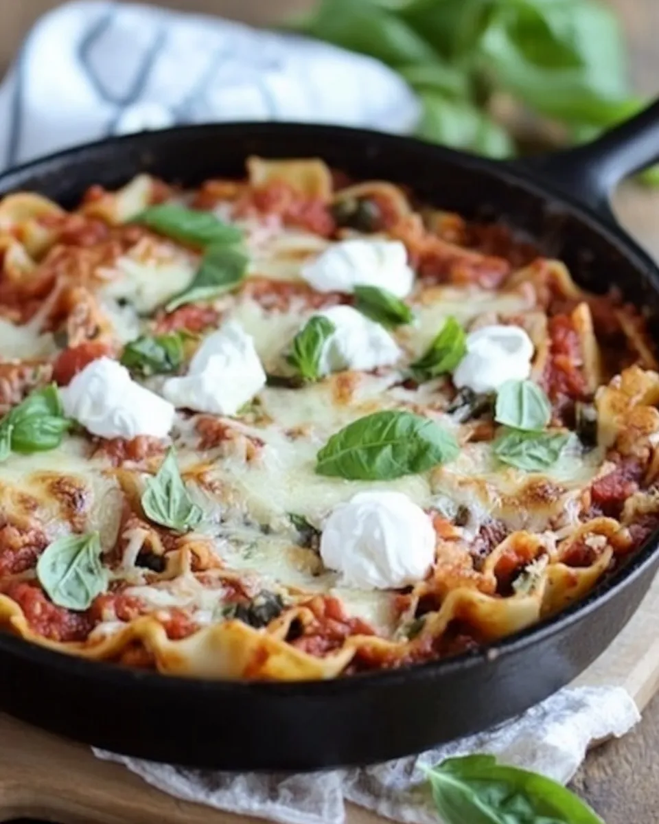 Delicious Easy Cheesy Veggie Skillet Lasagna Recipe shot