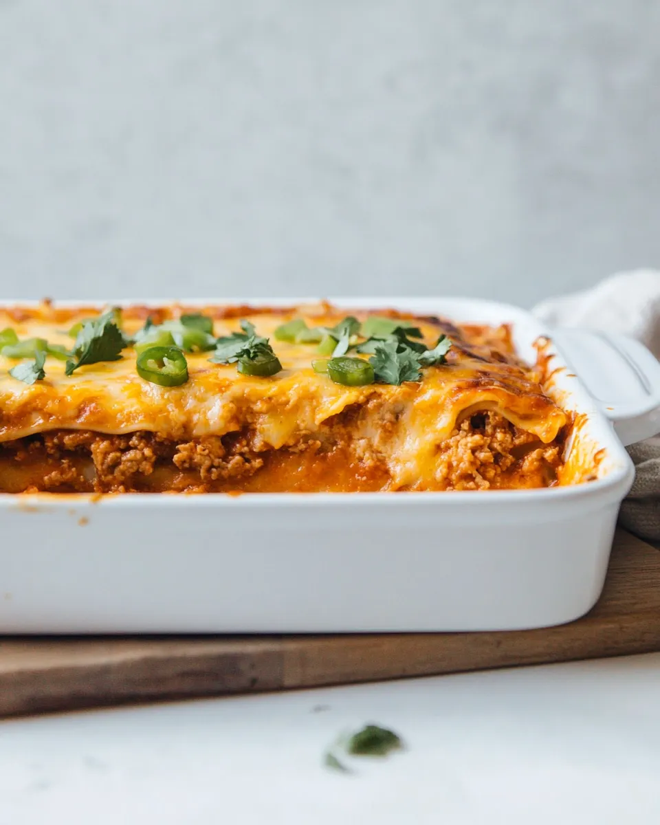Amazing Easy Enchilada Lasagna. food shot