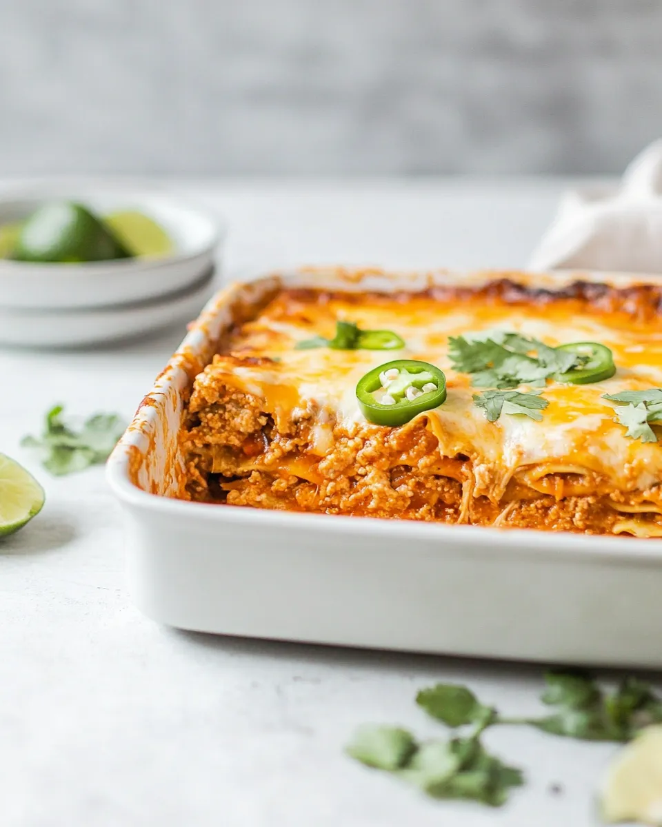 Savory Easy Enchilada Lasagna. food shot